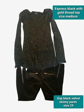 $20 Outfit Express Black Metallic Thread Long Sleeve Top And Pants